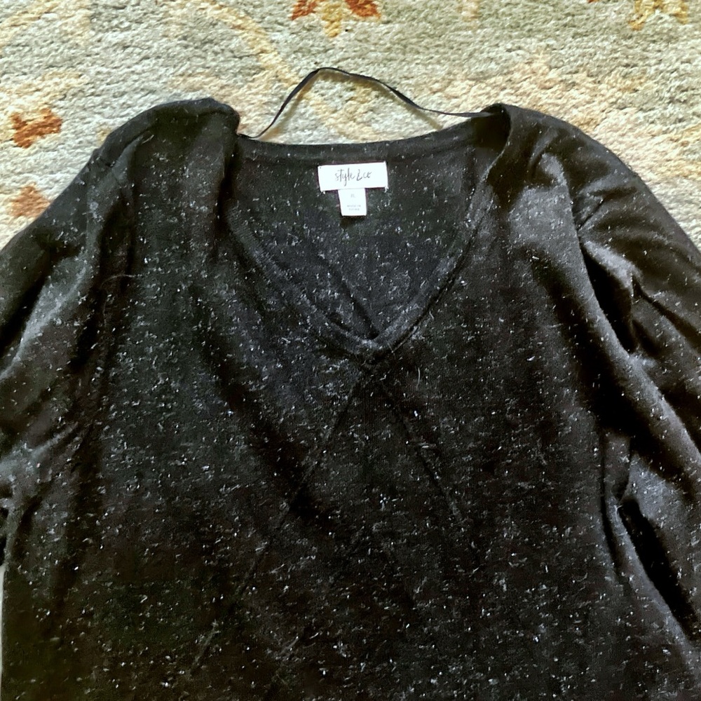 Sweater with Silver Thread, V-Neck with Bell sleeves